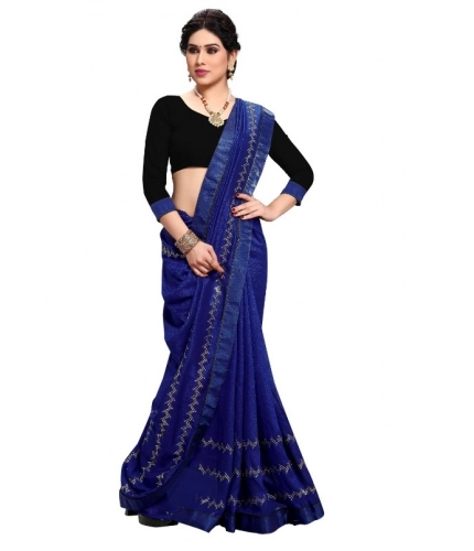 Women's Vichitra Silk HotFix Stone Work Saree With Blouse (Blue, 5-6 Mtrs) Women's Vichitra Silk HotFix Stone Work Saree With Blouse (Blue, 5-6 Mtrs)