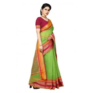 Generic Women's Kota Doria Cotton Border Saree With Blouse (Light Green, 5-6 Mtrs)
