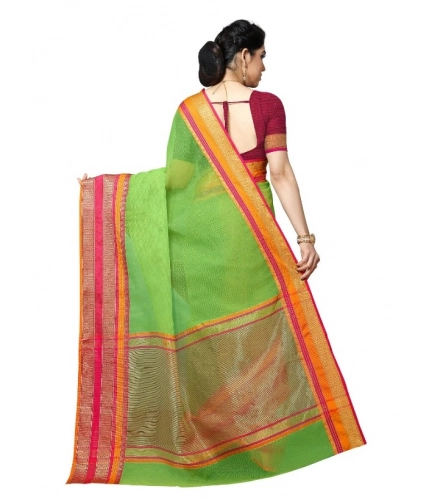 Women's Kota Doria Cotton Border Saree With Blouse (Light Green, 5-6 Mtrs) Women's Kota Doria Cotton Border Saree With Blouse (Light Green, 5-6 Mtrs)