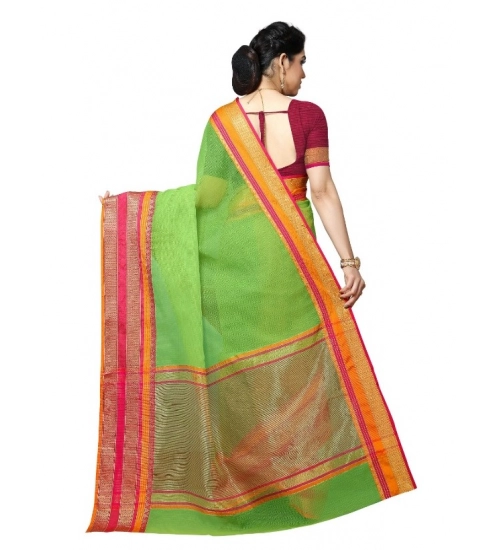 Women's Kota Doria Cotton Border Saree With Blouse (Light Green, 5-6 Mtrs)