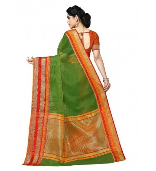 Women's Kota Doria Cotton Border Saree With Blouse (Green, 5-6 Mtrs)