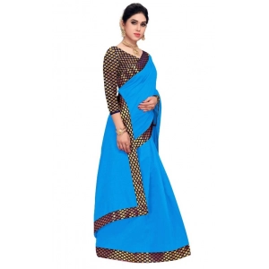 Generic Women's Chanderi Cotton Lace Border Saree With Blouse (Sky Blue, 5-6 Mtrs)