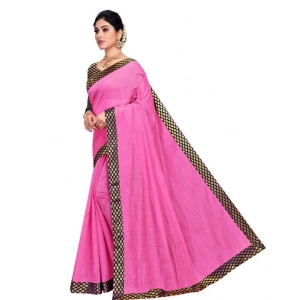 Generic Women's Chanderi Cotton Lace Border Saree With Blouse (Pink, 5-6 Mtrs)