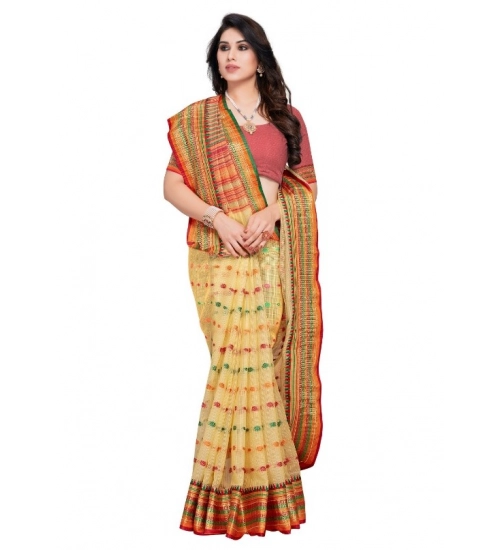 Women's Kota Doria Cotton Woven Butta Saree With Blouse (Beige, 5-6 Mtrs)