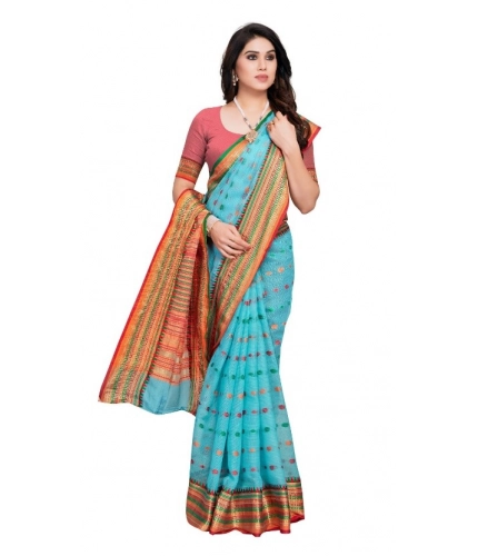 Women's Kota Doria Cotton Woven Butta Saree With Blouse (Sky Blue, 5-6 Mtrs) Women's Kota Doria Cotton Woven Butta Saree With Blouse (Sky Blue, 5-6 Mtrs)