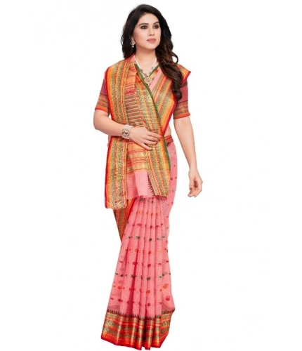 Women's Kota Doria Cotton Woven Butta Saree With Blouse (Pink, 5-6 Mtrs) Women's Kota Doria Cotton Woven Butta Saree With Blouse (Pink, 5-6 Mtrs)