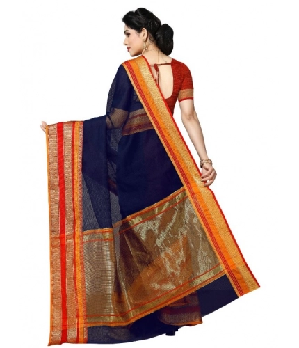 Women's Kota Doria Cotton Border Saree With Blouse (Navy Blue, 5-6 Mtrs) Women's Kota Doria Cotton Border Saree With Blouse (Navy Blue, 5-6 Mtrs)