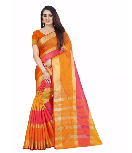 Women's Kota Doria Cotton Plain Saree With Blouse (Multicolor, 5-6 Mtrs)