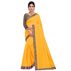 Women's Chanderi Cotton Lace Border Saree With Blouse (Gold, 5-6 Mtrs)
