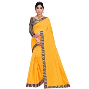 Generic Women's Chanderi Cotton Lace Border Saree With Blouse (Gold, 5-6 Mtrs)