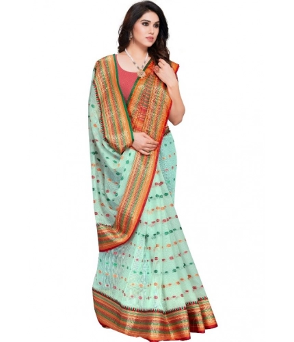 Women's Kota Doria Cotton Woven Butta Saree With Blouse (Pista, 5-6 Mtrs) Women's Kota Doria Cotton Woven Butta Saree With Blouse (Pista, 5-6 Mtrs)