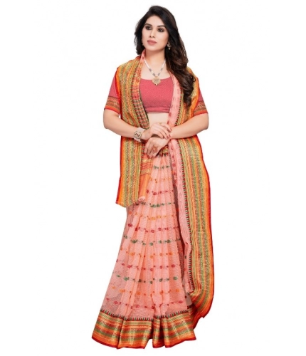 Women's Kota Doria Cotton Woven Butta Saree With Blouse (Peach, 5-6 Mtrs) Women's Kota Doria Cotton Woven Butta Saree With Blouse (Peach, 5-6 Mtrs)