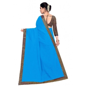 Generic Women's Chanderi Cotton Lace Border Saree With Blouse (Sky Blue, 5-6 Mtrs)