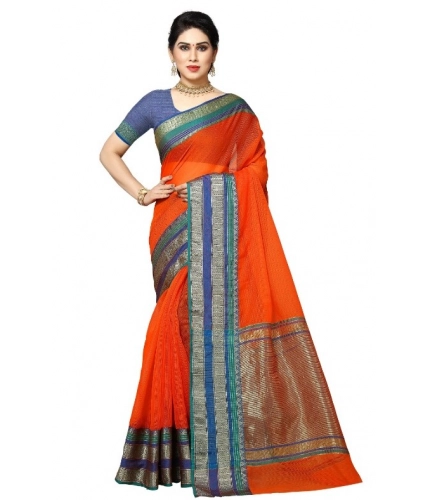 Women's Kota Doria Cotton Border Saree With Blouse (Fanta, 5-6 Mtrs)