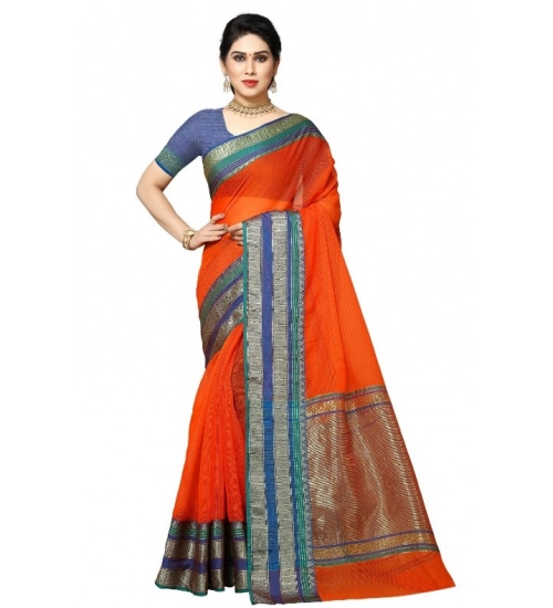Women's Kota Doria Cotton Border Saree With Blouse (Fanta, 5-6 Mtrs)