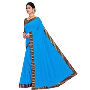 Generic Women's Chanderi Cotton Lace Border Saree With Blouse (Sky Blue, 5-6 Mtrs)