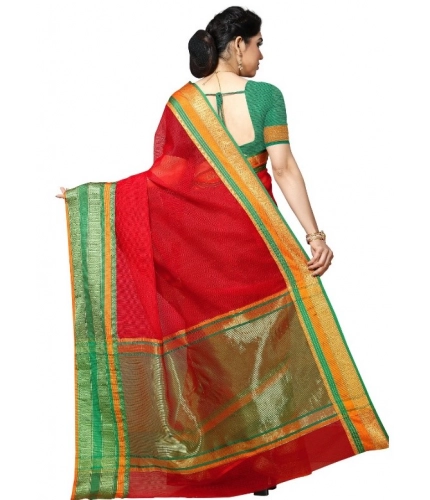 Women's Kota Doria Cotton Border Saree With Blouse (Red, 5-6 Mtrs) Women's Kota Doria Cotton Border Saree With Blouse (Red, 5-6 Mtrs)