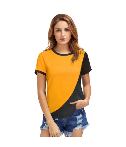 Women's Polyester, Knitting Western Wear T-Shirt (Yellow)