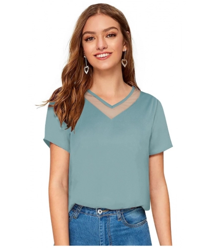 Women's Polyester, Knitting Western Wear T-Shirt (Pista)