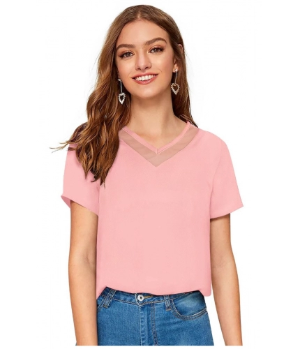 Women's Polyester, Knitting Western Wear T-Shirt (Peach)