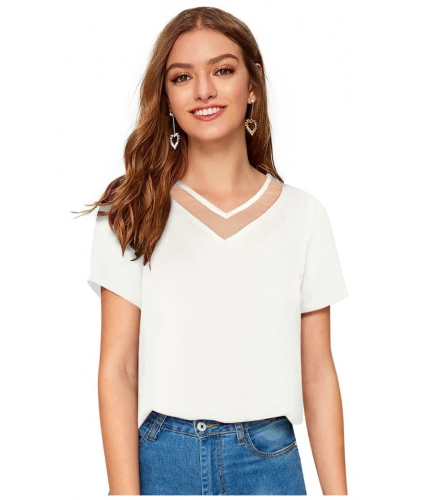 Women's Polyester, Knitting Western Wear T-Shirt (White)