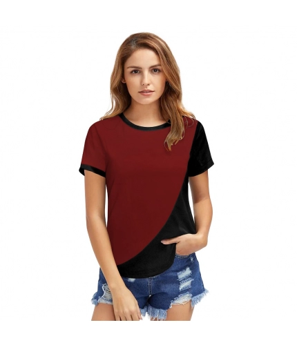 Women's Polyester, Knitting Western Wear T-Shirt (Maroon)