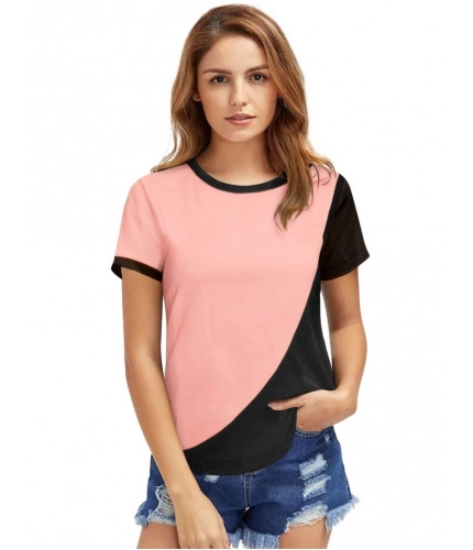 Women's Polyester, Knitting Western Wear T-Shirt (Peach)