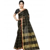 Women's Kota Doria Cotton Checked Saree With Blouse (Black, 5-6 Mtrs)
