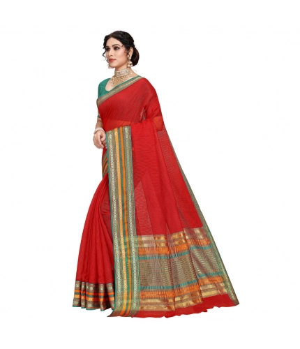 Women's Kota Doria Cotton Bordered Saree With Blouse (Red, 5-6 Mtrs) Women's Kota Doria Cotton Bordered Saree With Blouse (Red, 5-6 Mtrs)