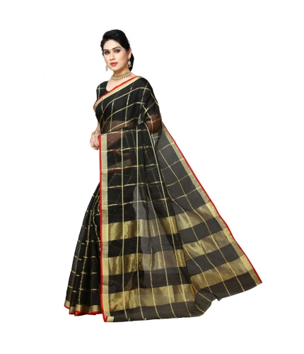 Women's Kota Doria Cotton Checked Saree With Blouse (Black, 5-6 Mtrs) Women's Kota Doria Cotton Checked Saree With Blouse (Black, 5-6 Mtrs)