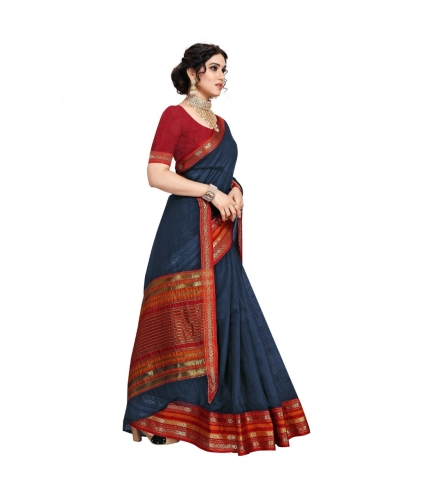 Women's Kota Doria Cotton Bordered Saree With Blouse (Navy Blue, 5-6 Mtrs) Women's Kota Doria Cotton Bordered Saree With Blouse (Navy Blue, 5-6 Mtrs)
