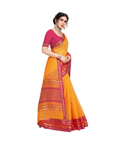 Women's Kota Doria Cotton Bordered Saree With Blouse (Gold, 5-6 Mtrs) Women's Kota Doria Cotton Bordered Saree With Blouse (Gold, 5-6 Mtrs)