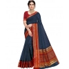 Women's Kota Doria Cotton Bordered Saree With Blouse (Navy Blue, 5-6 Mtrs) Women's Kota Doria Cotton Bordered Saree With Blouse (Navy Blue, 5-6 Mtrs)