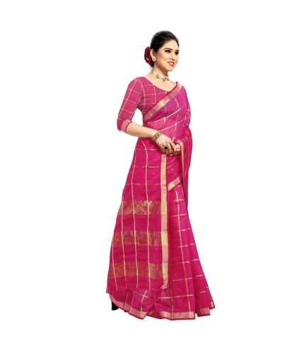 Women's Kota Doria Cotton Checked Saree With Blouse (Rani, 5-6 Mtrs) Women's Kota Doria Cotton Checked Saree With Blouse (Rani, 5-6 Mtrs)