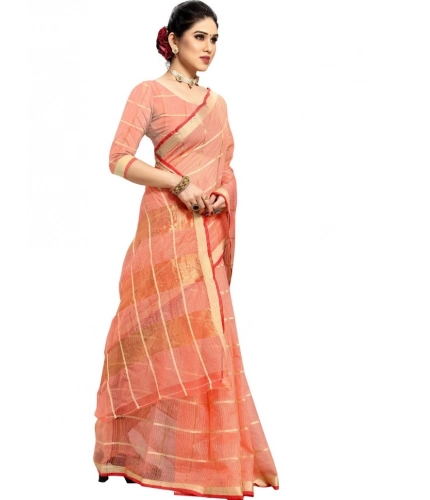 Women's Kota Doria Cotton Checked Saree With Blouse (Peach, 5-6 Mtrs) Women's Kota Doria Cotton Checked Saree With Blouse (Peach, 5-6 Mtrs)