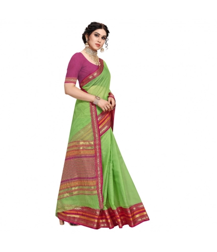 Women's Kota Doria Cotton Bordered Saree With Blouse (Light Green, 5-6 Mtrs) Women's Kota Doria Cotton Bordered Saree With Blouse (Light Green, 5-6 Mtrs)
