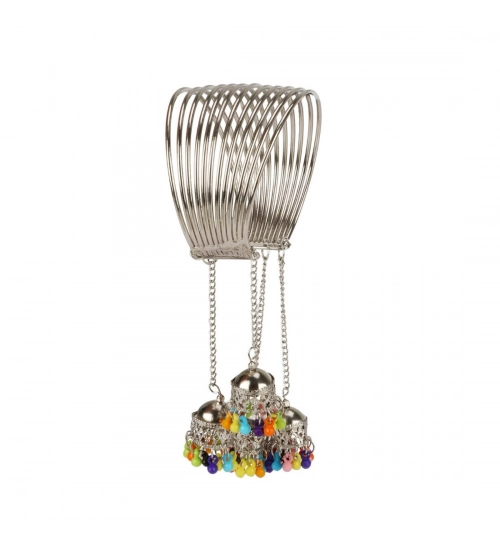 Stylish Oxidized Silver Bangle Bracelet With Hanging Jhumki (Color: Silver)