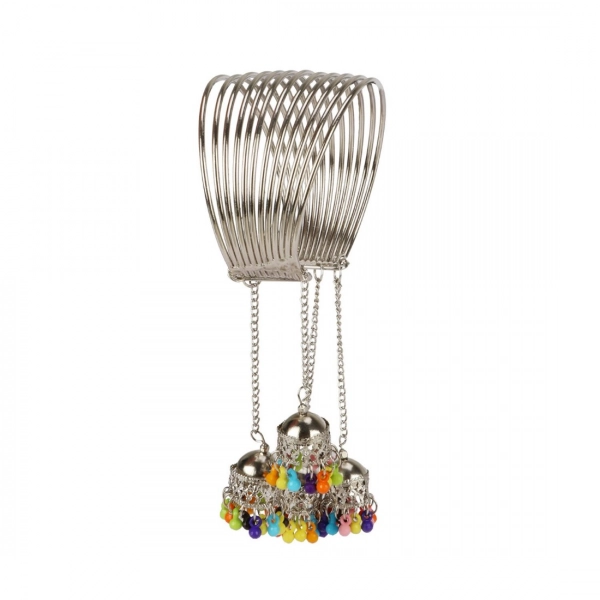 Dropship Stylish Oxidized Silver Bangle Bracelet With Hanging Jhumki (Color: Silver)