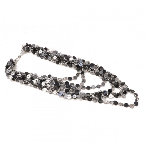 Jewellery Stylish Silver Black Beads Necklace (Color: Grey)