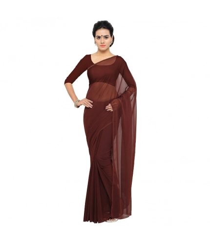 Women's Georgette Plain Saree With Blouse (Coffee, 5-6 Mtrs)