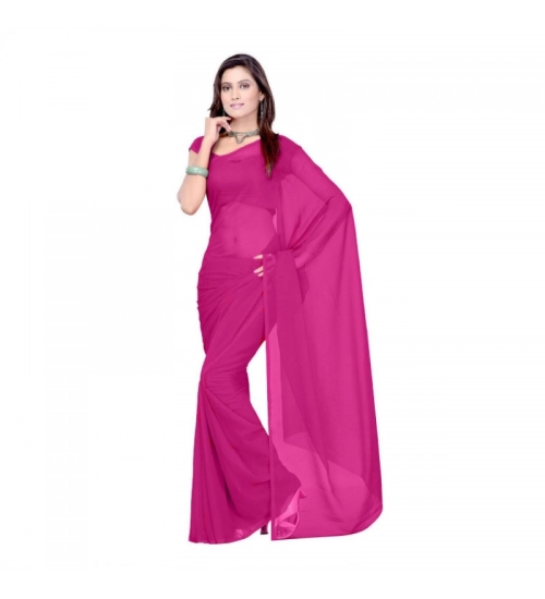Women's Georgette Plain Saree With Blouse (Wine, 5-6 Mtrs)