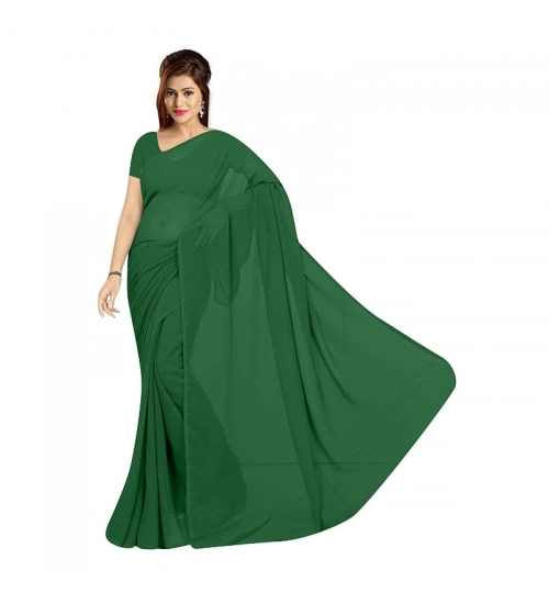 Women's Georgette Plain Saree With Blouse (Dark Green, 5-6 Mtrs)