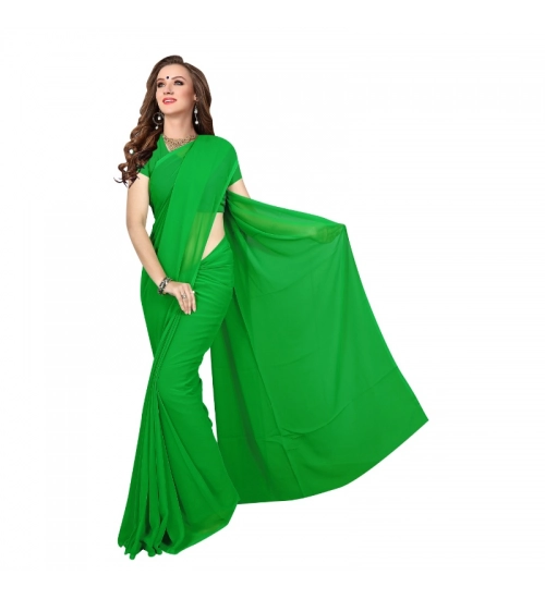 Women's Georgette Plain Saree With Blouse (Dark Green, 5-6 Mtrs)