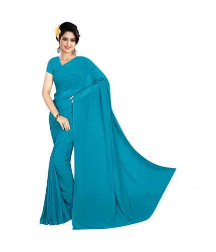 Women's Georgette Plain Saree With Blouse (Dark Firozi, 5-6 Mtrs) Women's Georgette Plain Saree With Blouse (Dark Firozi, 5-6 Mtrs)