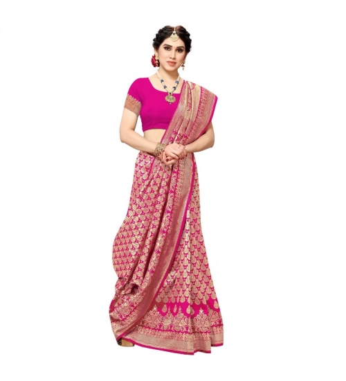 Women's Jacquard Silk Kanjivaram Jacquard Silk Saree With Blouse (Pink, 5-6 Mtrs)