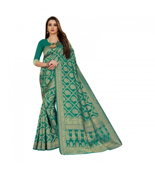 Women's Jacquard Silk Kanjivaram Jacquard Silk Saree With Blouse (Rama, 5-6 Mtrs)