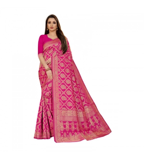 Women's Jacquard Silk Kanjivaram Jacquard Silk Saree With Blouse (Pink, 5-6 Mtrs)