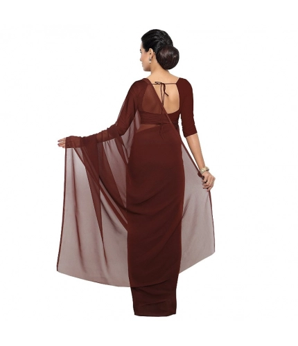 Women's Georgette Plain Saree With Blouse (Coffee, 5-6 Mtrs) Women's Georgette Plain Saree With Blouse (Coffee, 5-6 Mtrs)