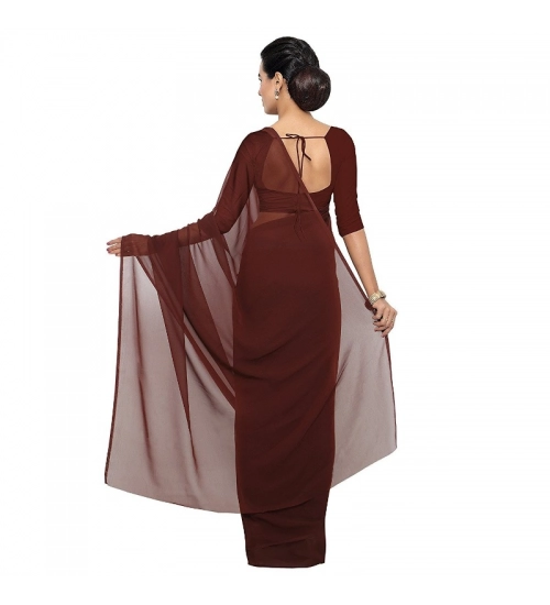 Women's Georgette Plain Saree With Blouse (Coffee, 5-6 Mtrs)