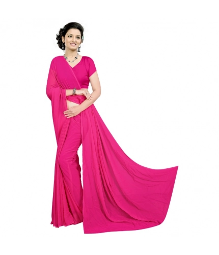 Women's Georgette Plain Saree With Blouse (Pink, 5-6 Mtrs)